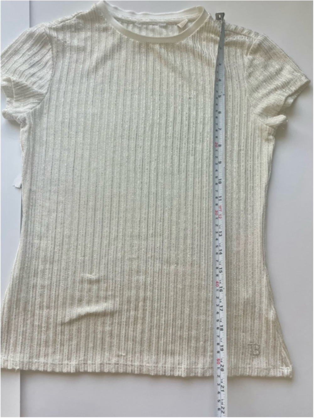 Light Cream Ribbed Short-Sleeve Knit Top - Picture 6 of 7